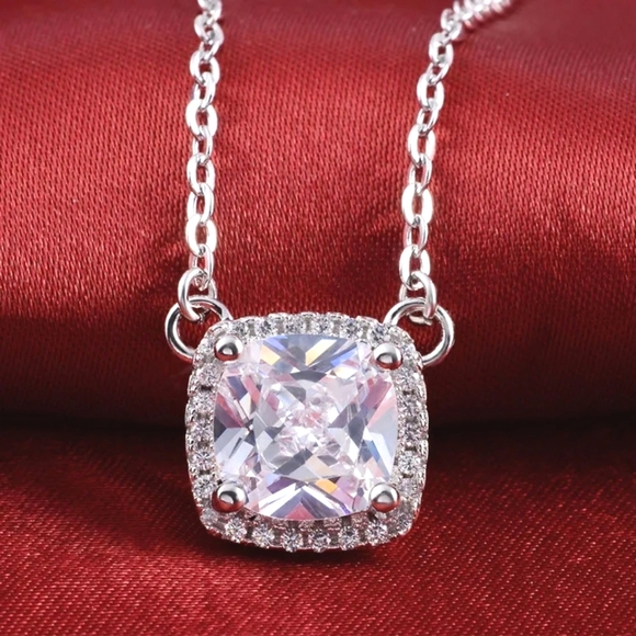 Nice Silver Square Diamond Necklace - Picture 2 of 3